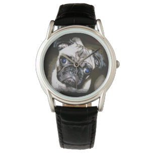 Relógio De Pulso pug de olhos azuis bonito