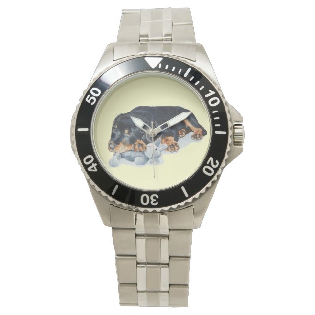 Relógio De Pulso puppy cuddling teddy bear rottweiler dog (Frente)