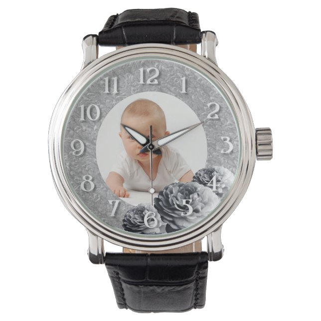 Relógio De Pulso Quadro de Rosas personalizado/ BW (Frente)