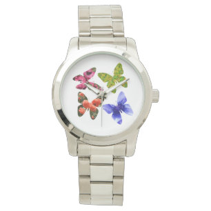 Relógio De Pulso Quatro Borboletas Florais, Unisex Grande