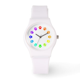 Relógio De Pulso Rainbow Pawprint White Women's Watch