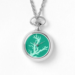 Relógio De Pulso Ramo coral - verde da cerceta e do seafoam