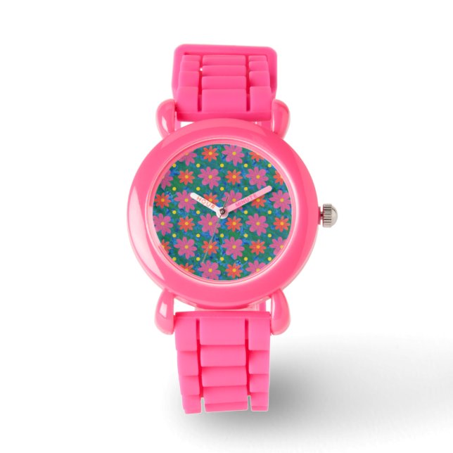 Relógio De Pulso Rangoli Flowers e Bolinhas Kids Glitter Watch (Frente)