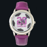 Relógio De Pulso Rapariga de Futebol Roxo<br><div class="desc">Tema desportivo design.</div>