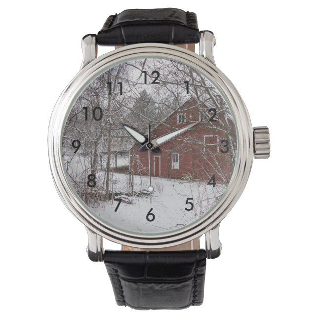 Relógio De Pulso Red Barn Na Neve (Frente)