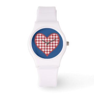 Relógio De Pulso Red Check Gingham Heart Sporty Watch Romântico