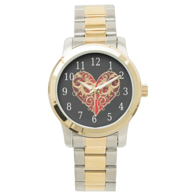 Relógio De Pulso Red Filigree Heart Watch (Frente)