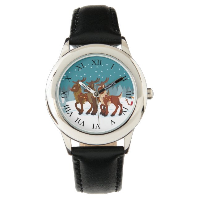Relógio De Pulso Reindeer na neve (Frente)