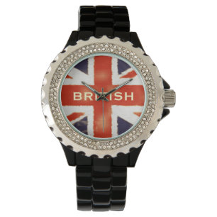 Relógio De Pulso Reino Unido Flag Union Jack Custom Black Enamel Wa