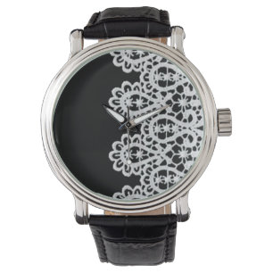 Relógio De Pulso rendas brancas forma uma delicada borda contra o p