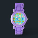 Relógio De Pulso Retro Atomic Kitsch Kid's Watch<br><div class="desc">Este Retro Atomic Kitsch Kid's Watch apresenta tantas formas de cozinha e tantos padrões de cozinha. O padrão inspirado nos Primaveras de Palma apresenta um fundo de turquesa e um molde maravilhosamente desenhado na linha de 1960. É quase fofo demais para descrever! Uma forma vintage, cor-de-rosa, apresenta um reboque retrorreflector...</div>