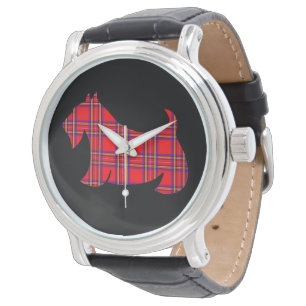 Relógio De Pulso Retro Red Xadrez Scottish Terrier Watch