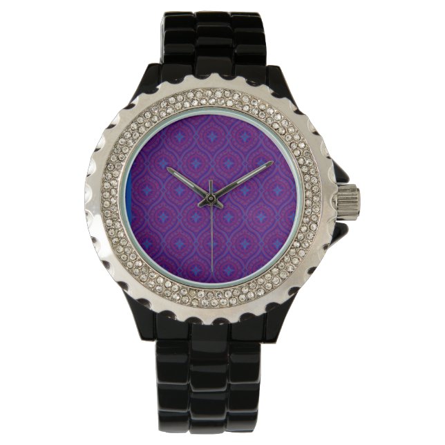 Relógio De Pulso Rhinestone Wristwatch: Padrão Azul e Roxo (Frente)