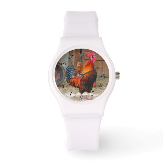 Relógio De Pulso Rhode Island Red Rooster Crowing em Barnyard (Frente)