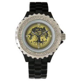 Relógio De Pulso Rinotraqueíte Rinoestone Black Enamel Watch