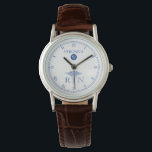 Relógio De Pulso RN Monograma Azul|White Face Enfermeira Watch<br><div class="desc">Um elegante relógio azul e branco, com um símbolo caducius médico e um ponto para o nome do seu receptor de presente e monograma do sobrenome. Um presente de excelente para qualquer enfermeiro, formando de enfermagem recente ou qualquer membro orgulhoso da comunidade médica. Este relógio contém uma face branca, juntamente...</div>