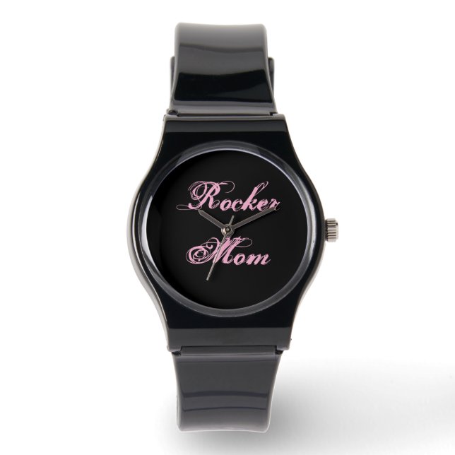 Relógio de Pulso Rocker Mãe (Preto e Rosa) (Frente)