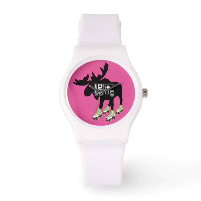Relógio De Pulso Roller Skating Moose White Watch (Frente)