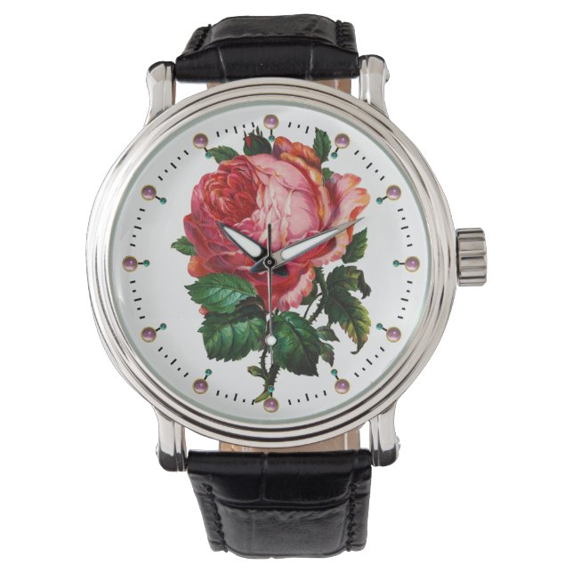 RELÓGIO DE PULSO ROSA BONITO DO ROSA COM PEDRAS PRECIOSAS (Frente)