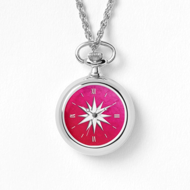 Relógio De Pulso Rosa de bússola de marfim - fundo de vidro rubi (Frente)