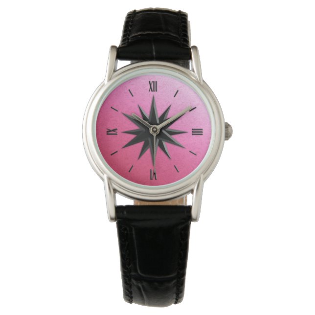 Relógio De Pulso Rosa de bússola Onyx - fundo de quartzo rosa (Frente)