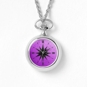 Relógio De Pulso Rosa de compasso do ônix - fundo amethyst