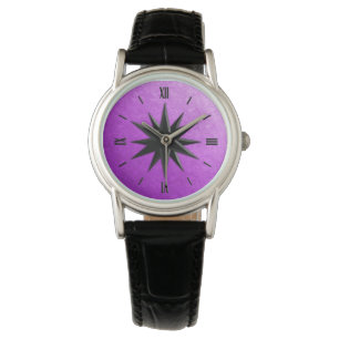 Relógio De Pulso Rosa de compasso do ônix - fundo amethyst
