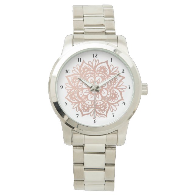 Relógio De Pulso Rosa Dourado Mandala Watch (Frente)
