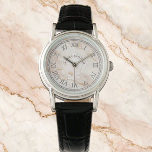 Relógio de pulso rosa imitando mármore para mulher