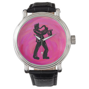 Relógio De Pulso Rosa quente do saxofone das noites da dança de Ne