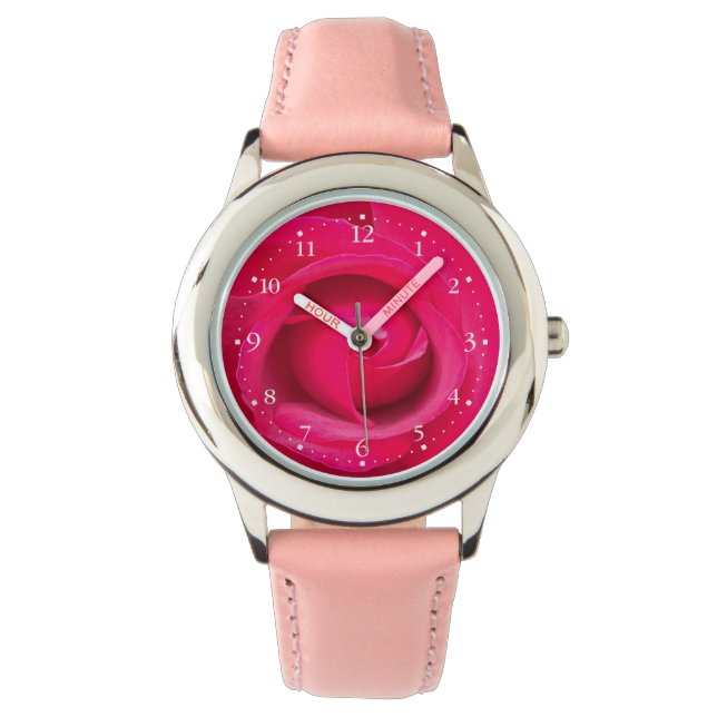 Relógio De Pulso Rosa Rosa Vermelha Romântica (Frente)