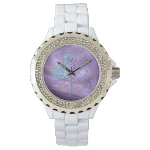 Relógio De Pulso Roxo Music Notes Abstrato Rhinestone White Watch