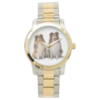 Relógio De Pulso Sheltie Two-Tone Watch, Dourado e Silver Tone