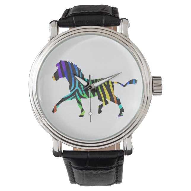 Relógio De Pulso Silhouette Zebra Black e Rainbow (Frente)