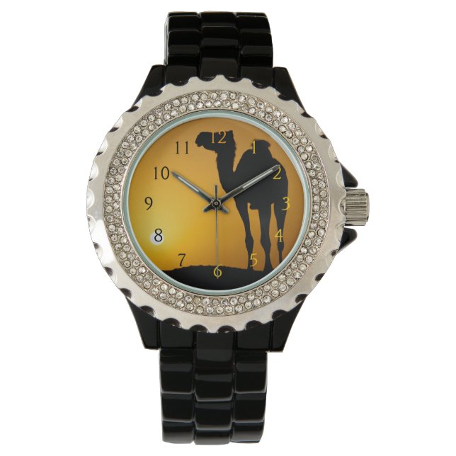 Relógio De Pulso Silhueta de um camelo selvagem no pôr do sol (Frente)