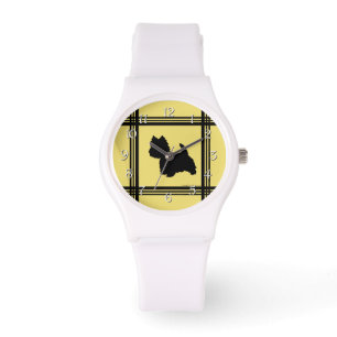 Relógio De Pulso Silhueta de Westie em Amarelo