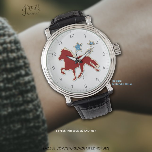 Relógio De Pulso Silhueta Vermelha de Cavalo Islandês com Estrelas (Red Icelandic Horse silhouette watch with stars 🐎✨)