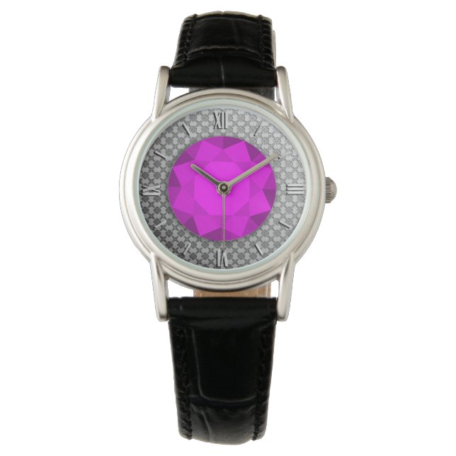 Relógio De Pulso Silver Damask com gemstone faux amethyst (Frente)