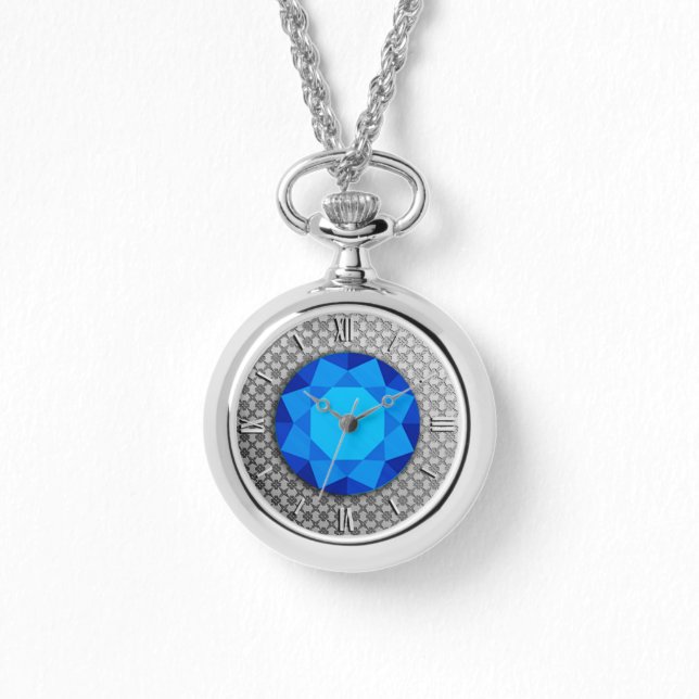 Relógio De Pulso Silver Damask com gemstone faux sapphire (Frente)