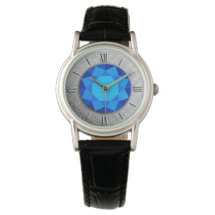 Relógio De Pulso Silver Damask com uma joia azul esfarrapada