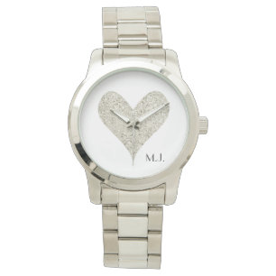 Relógio De Pulso Silver Glitter Heart