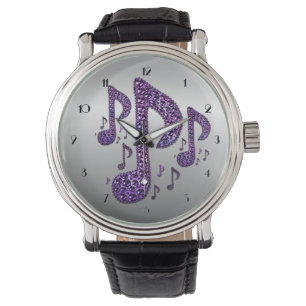 Relógio De Pulso Silver Purple Music Notes Wrist Watch