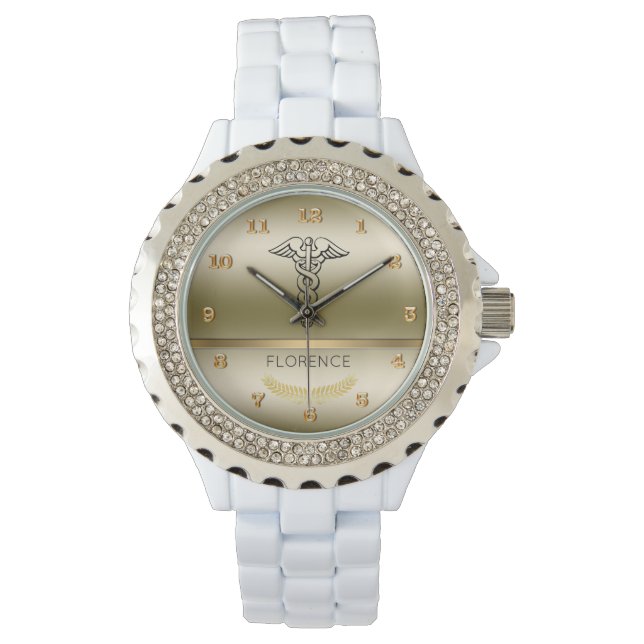 Relógio De Pulso Símbolo Chic Caduceus | RN Enfermeiros Enfermeiros (Frente)