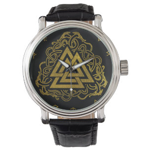 Relógio De Pulso Símbolo Dourado de Valknut no teste padrão dos