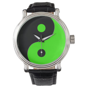 Relógio De Pulso Símbolo Yin Yang em Verde e Preto