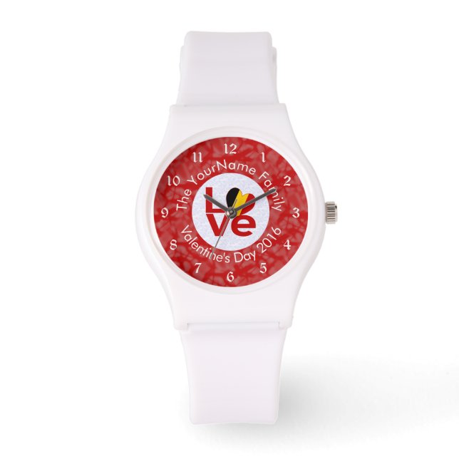 Relógio De Pulso Sinalizador Belga Red LOVE Personalizado (Frente)