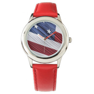Relógio De Pulso Sinalizador Patriótico Americano Vermelho, Branco