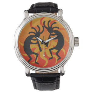 Relógio De Pulso Sudoeste Kokopelli Sun tribal preto alaranjado
