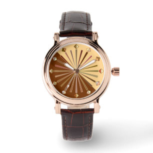 Relógio De Pulso Sunburst geométrico moderno, ouro da mostarda