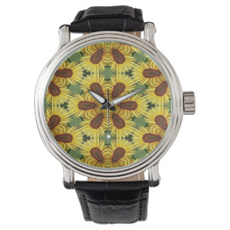 Relógio De Pulso Sunflower Vintage Strap Black Watch